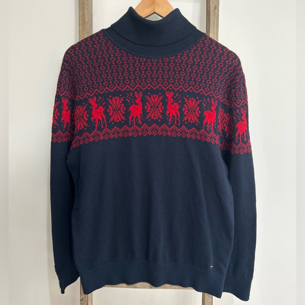 Tommy Hilfiger Stella Blue Red Turtleneck Sweater Christmas Women’s M NWOT